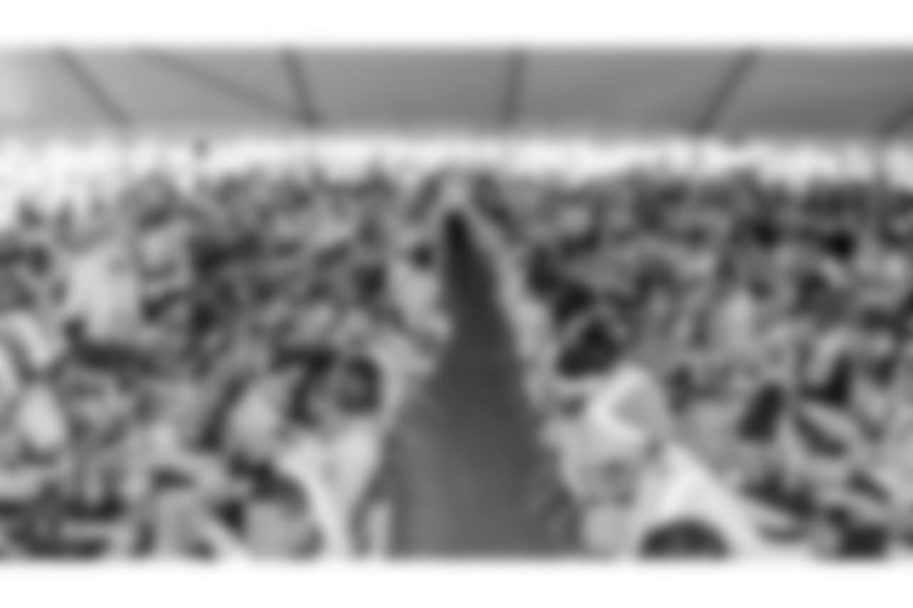 Raiders owner Mark Davis, president Marc Badain, and staff members from the Raiders front office spend the day with construction workers of the Las Vegas Stadium worksite by handing out lunches and sharing a meal, Thursday, September 27, 2018, at the Las Vegas Stadium worksite in Las Vegas, Nevada.