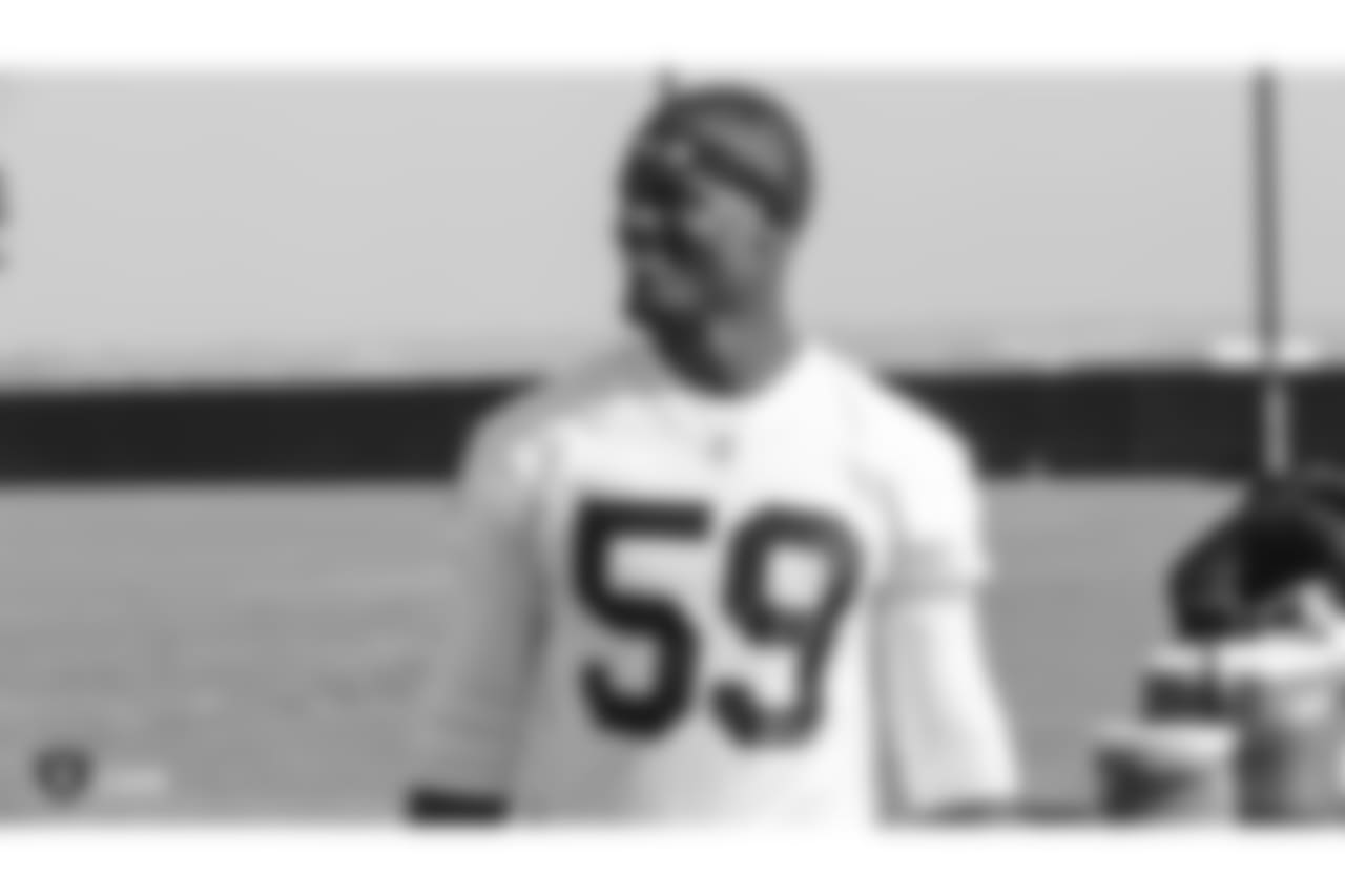 Oakland Raiders linebacker Tahir Whitehead (59) on the field for practice at the Oakland Raiders Practice Facility, Thursday, October 11, 2018, in Alameda, California.