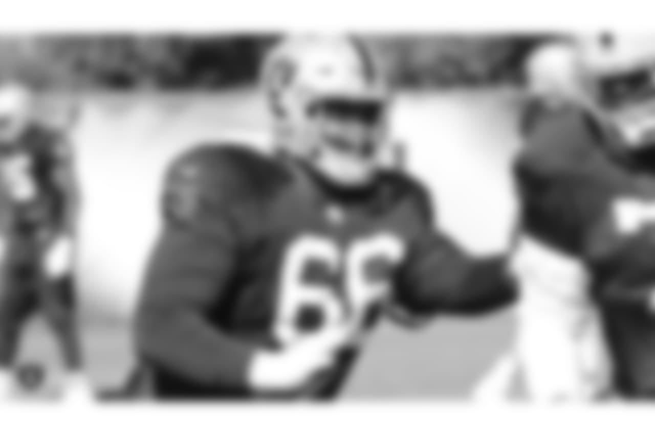 Oakland Raiders offensive guard Gabe Jackson (66) on the field for practice at The Oakland Raiders Practice Facility, Wednesday, October 24, 2018, in Alameda, California.