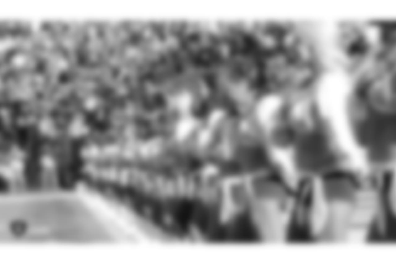 The Raiderettes during the national anthem before the Oakland Raiders game against the Kansas City Chiefs at Oakland-Alameda County Coliseum, Sunday, December 2, 2018, in Alameda, California. The Oakland Raiders lost 40-33.