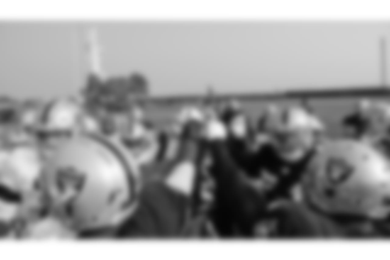 Oakland Raiders players and coaches on the field for practice at the Oakland Raiders Practice Facility, Wednesday, November 14, 2018, in Alameda, California.