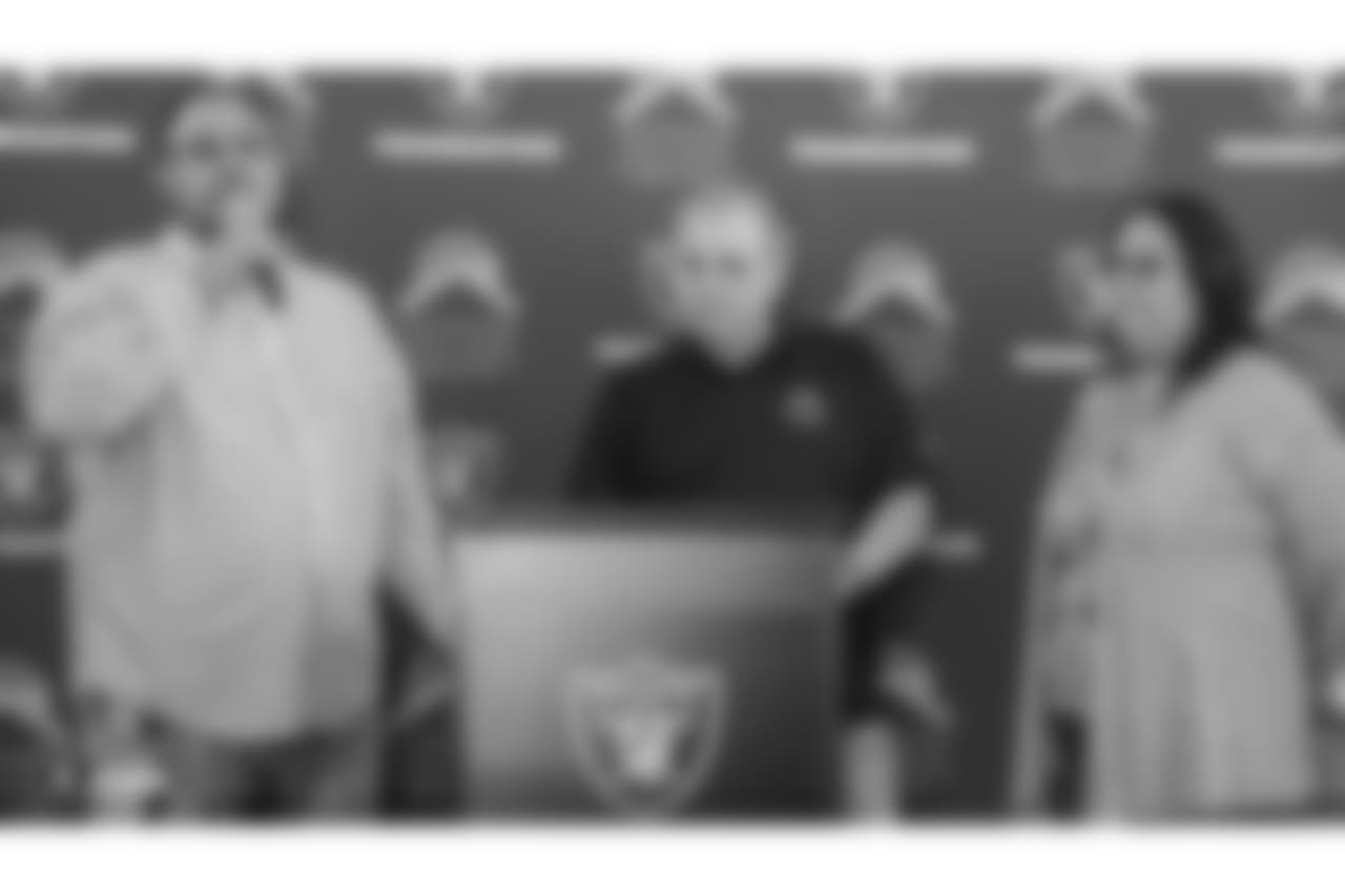 The Raiders Foundation hosts a barbecue lunch following a media event to present a check for $150,000 to Veterans Village for the purchase of six container homes for veterans, at Veterans Village, Thursday, July 12, 2018, in Las Vegas, Nevada.