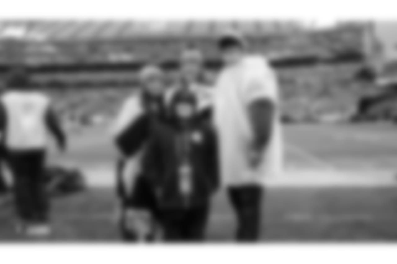 Zander of the Make-A-Wish Foundation stands with his family on the sidelines before the Oakland Raiders regular season game against the Denver Broncos at Oakland-Alameda County Coliseum, Monday, December 24, 2018, in Oakland, California. The Oakland Raiders won 24-17.