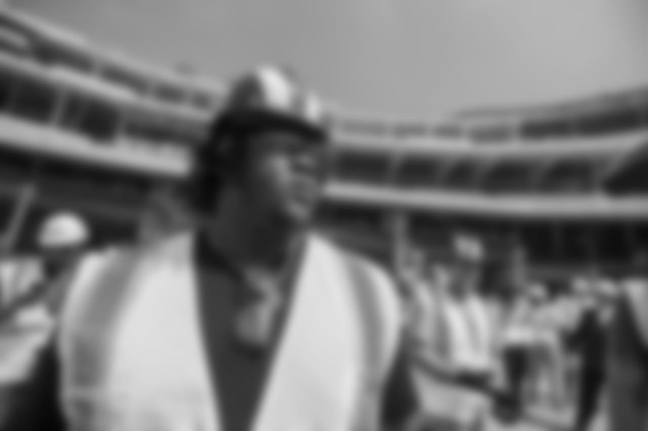 Guard (68) Jamon Brown of the Los Angeles Rams takes a tour with the team of the new Inglewood Stadium site, Thursday June 14, 2018, in Inglewood, CA. (Jeff Lewis/Rams)
