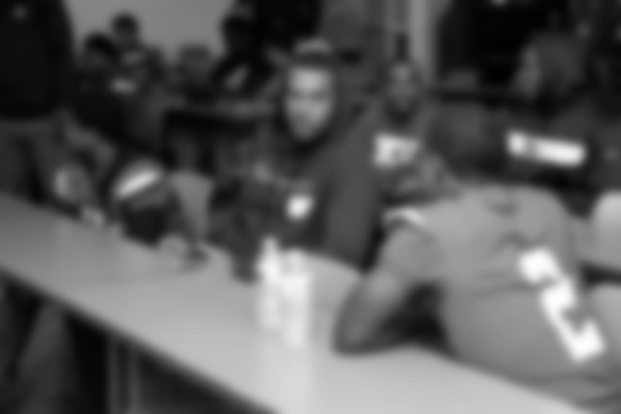 Los Angeles Rams linebacker Trevon Young (49) along with other players and staff of the Los Angeles Rams attends a leadership session held with aims of breaking socioeconomic barriers between two high schools with varying demographics with RISE (Ross Initiative in Sports for Equality) on September 17th, 2018 at Oaks Christian School in Westlake Village, Calif (Rams/Hiro Ueno)