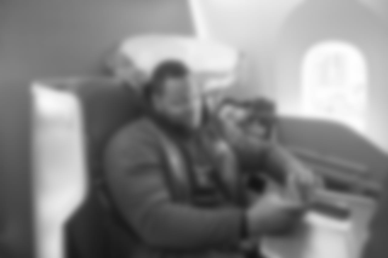Defensive tackle (93) Ndamukong Suh of the Los Angeles Rams sits on the plane flying to Atlanta for Super Bowl LIII, Sunday, January 27, 2019, in Los Angeles, CA. (Jeff Lewis/Rams)