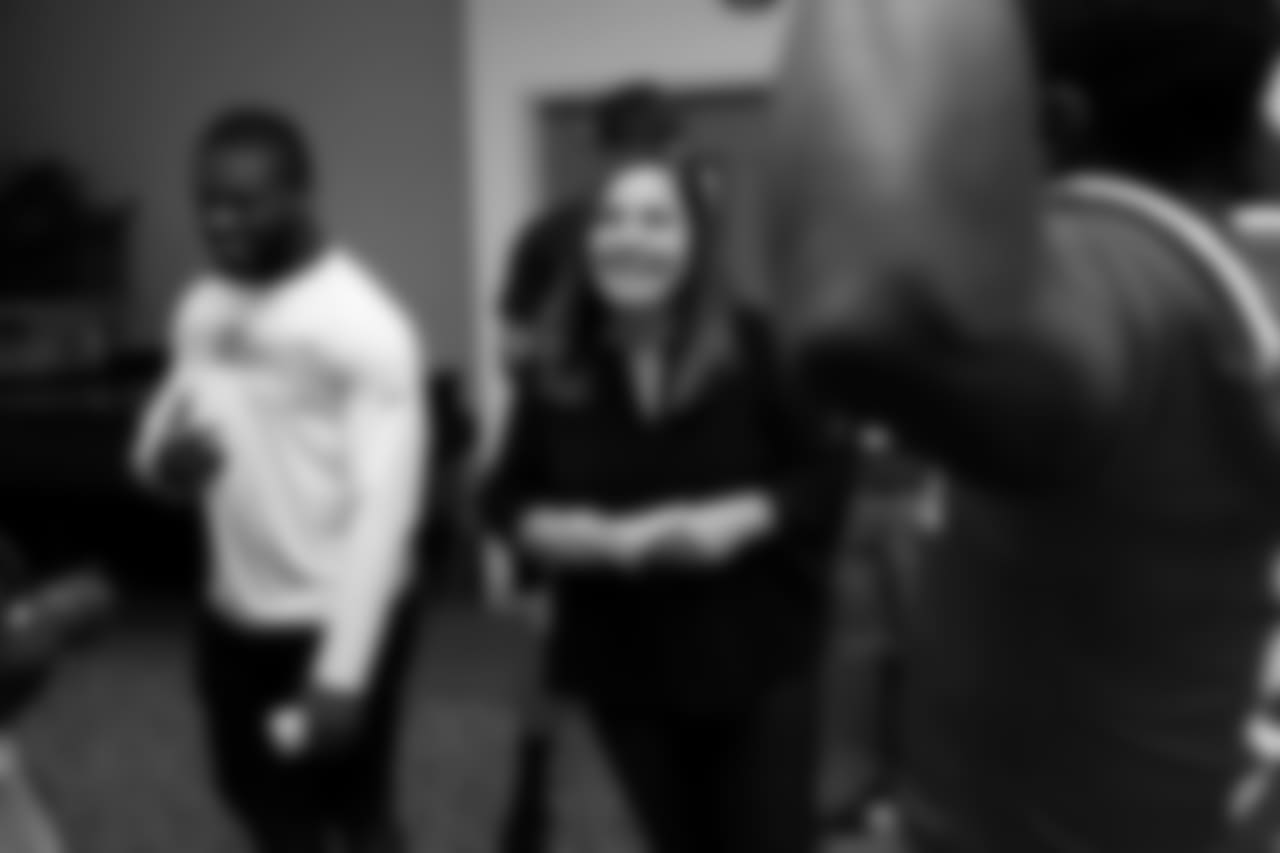 VP of Community Affairs and Engagement Molly Higgins, Players and staff of the Los Angeles Rams attend a leadership session held with aims of breaking socioeconomic barriers between two high schools with varying demographics with RISE (Ross Initiative in Sports for Equality) on September 17th, 2018 at Oaks Christian School in Westlake Village, Calif (Rams/Hiro Ueno)
