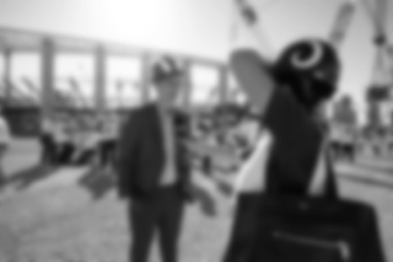 Los Angeles Rams VP/COO Kevin Demoff speaks to the media at a construction progress update visit of the Los Angeles Stadium and Entertainments District on September 18th, 2018 at LASED in Inglewood, Calif (Rams/Hiro Ueno)