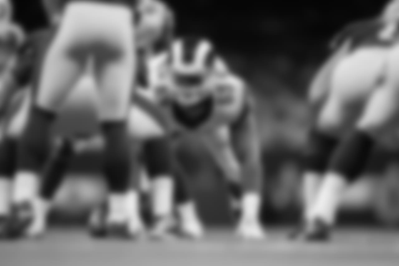 Defensive tackle (69) Sebastian Joseph-Day of the Los Angeles Rams lines up against the New Orleans Saints during the Rams 28-0 loss to the Saints in an NFL Week 4 preseason game, Thursday, August 30, 2018, in New Orleans, LA. (Jeff Lewis/Rams)
