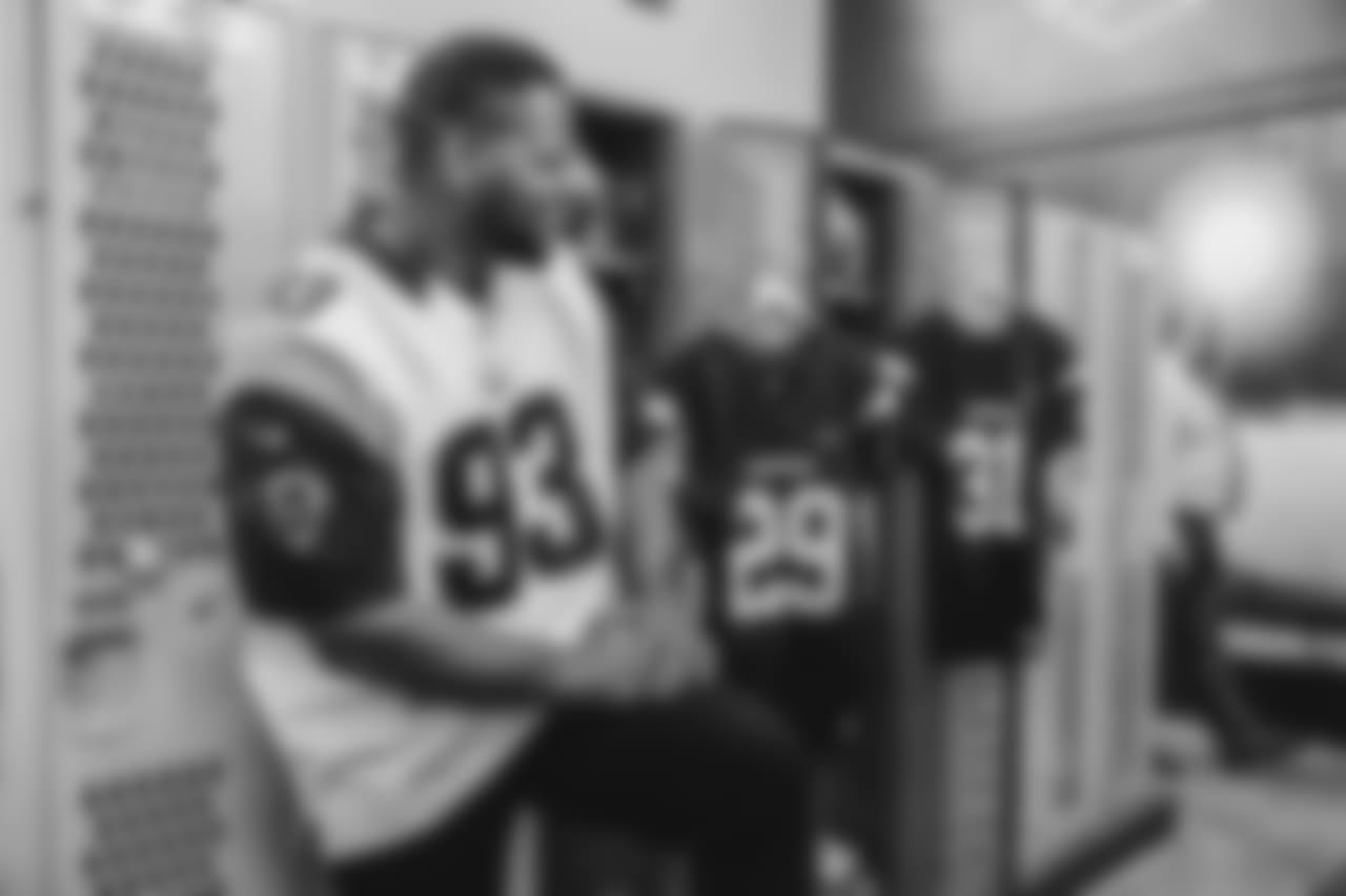 Defensive tackle (93) Ndamukong Suh and the Los Angeles Rams partner with Nike to provide youth football athletes from Garfield High School with new uniforms and gear for their upcoming competition at the East LA Classic. Wednesday, October 23, 2018 in Los Angeles, CA. (Will Navarro/Rams)