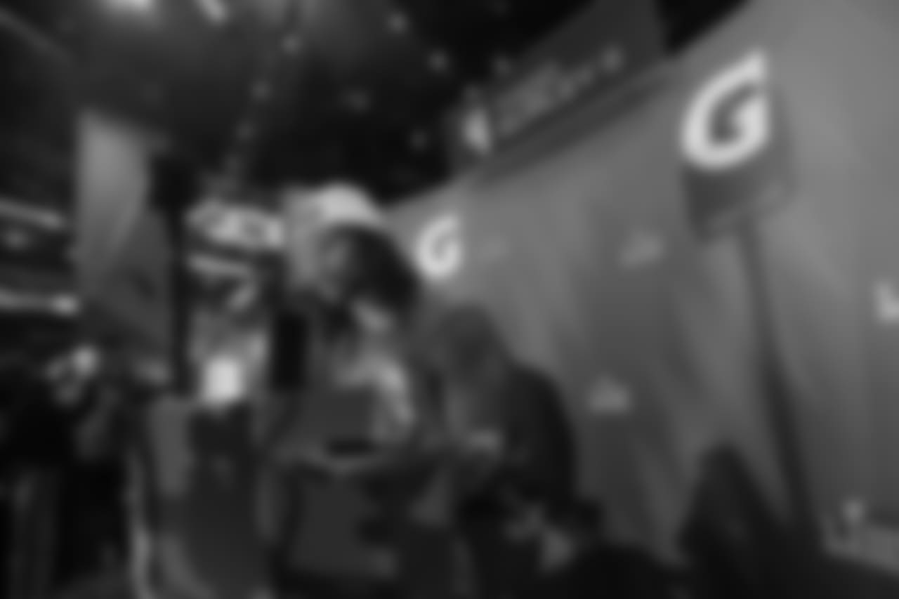 Running back (30) Todd Gurley of the Los Angeles Rams is interviewed during Opening Night at State Farm Arena for Super Bowl LIII festivities. The Los Angeles Rams face off versus the New England Patriots. Monday, January 28, 2019, Atlanta, GA. (Will Navarro/Rams)