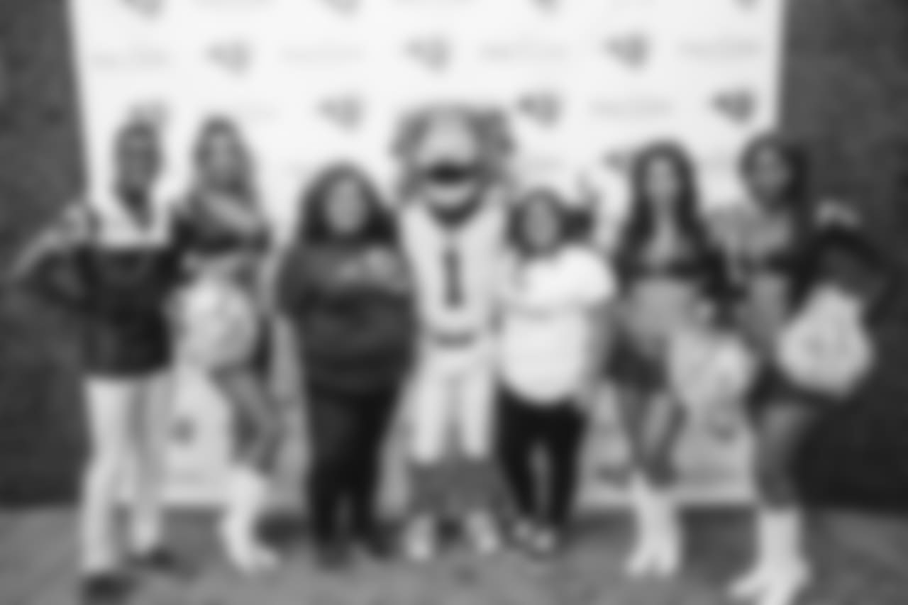 Los Angeles Rams cheerleaders and mascot Rampage attend the Night for Wishes event at the North Ranch Country Club in Westlake Village, Calif on October 8th, 2018 (Hiro Ueno/Rams).