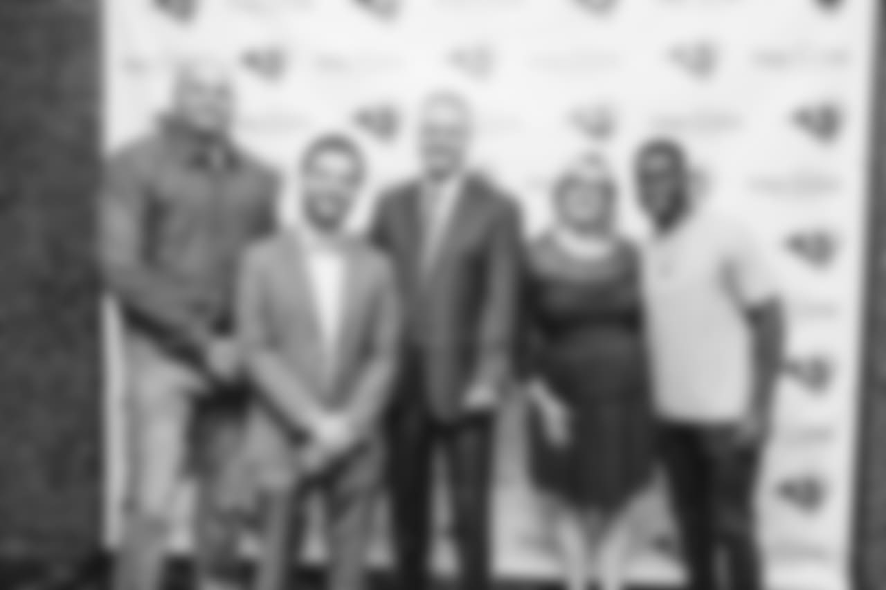 Los Angeles Rams offensive tackle Andrew Whitworth (77) and wide receiver Brandin Cooks (12) attend the Night for Wishes event at the North Ranch Country Club in Westlake Village, Calif on October 8th, 2018 (Hiro Ueno/Rams).