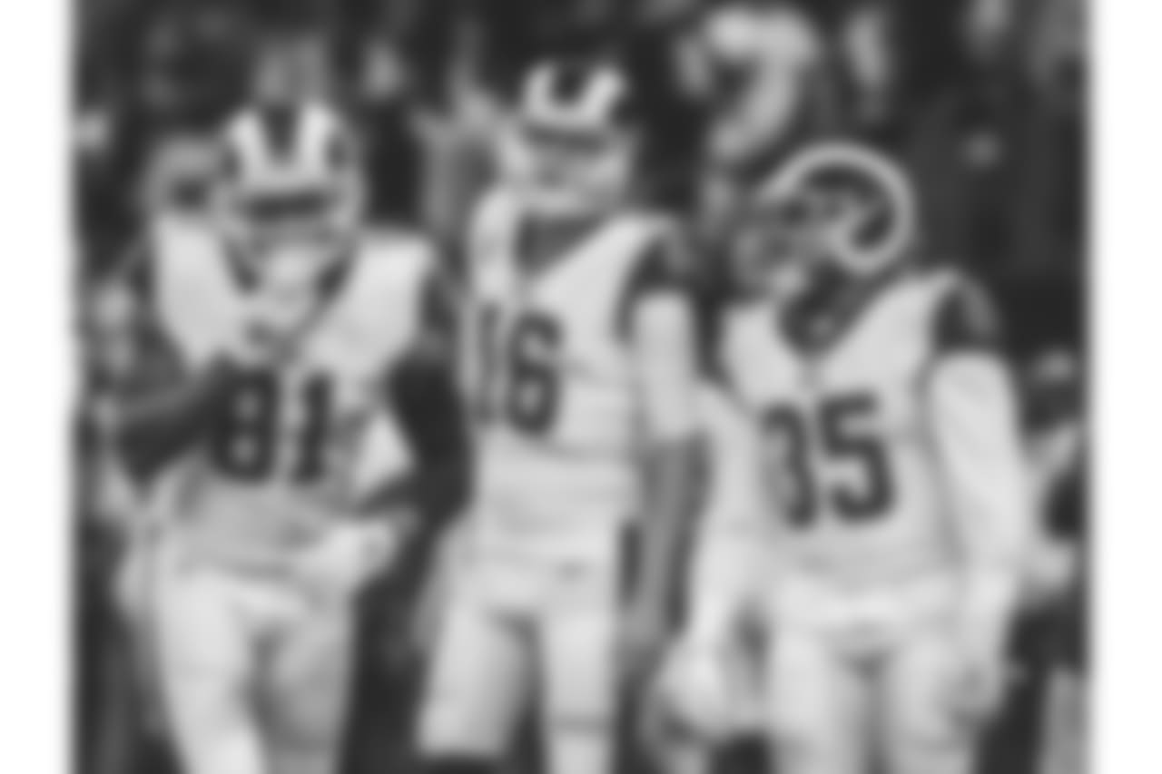 Los Angeles Rams' Jared Goff warms up before the NFL football NFC championship game against the New Orleans Saints Sunday, Jan. 20, 2019, in New Orleans. (AP Photo/Carolyn Kaster)
