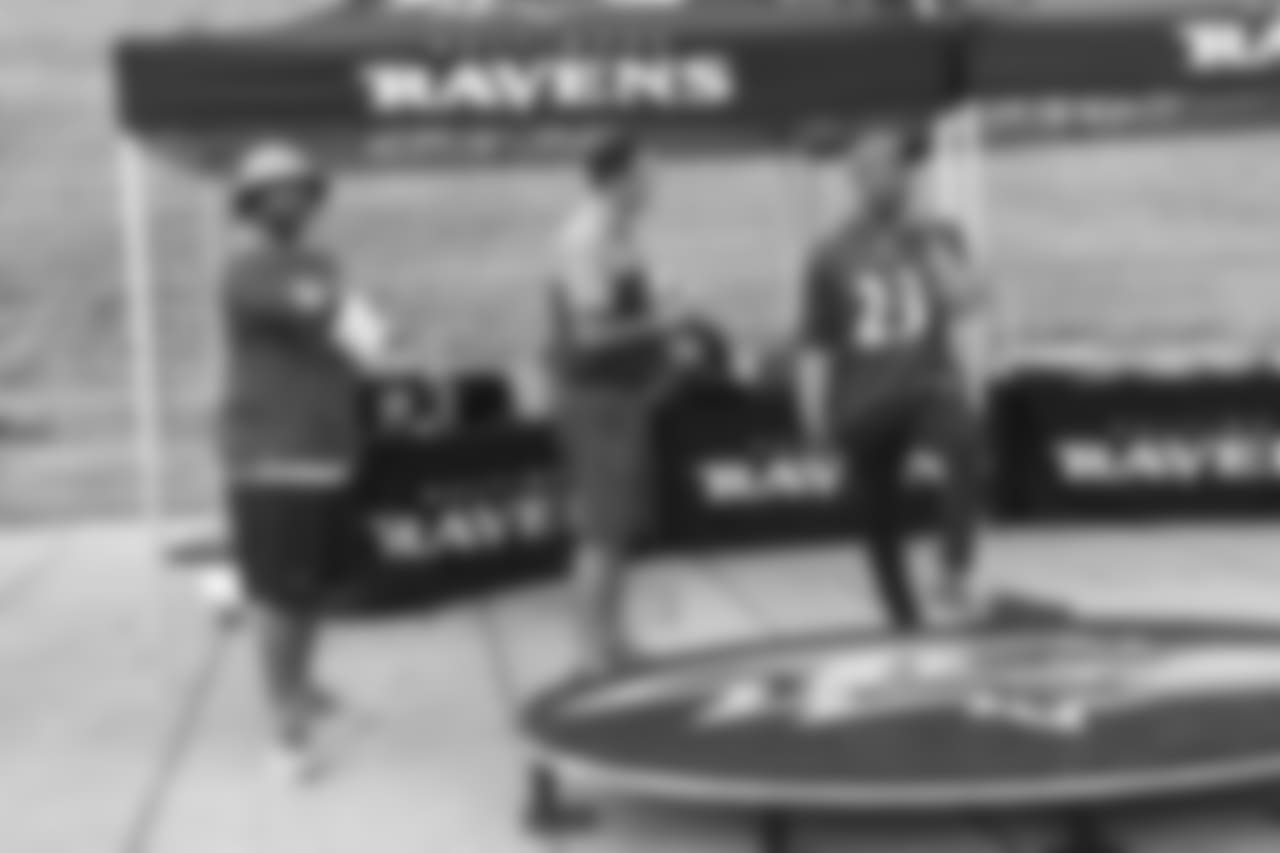 QB Joe Flacco and S Tony Jefferson, along with Ravens alumni RB Jamal Lewis and OLB Brad Jackson provided instruction at the Play Like A Raven Football Clinic at McDaniel College.