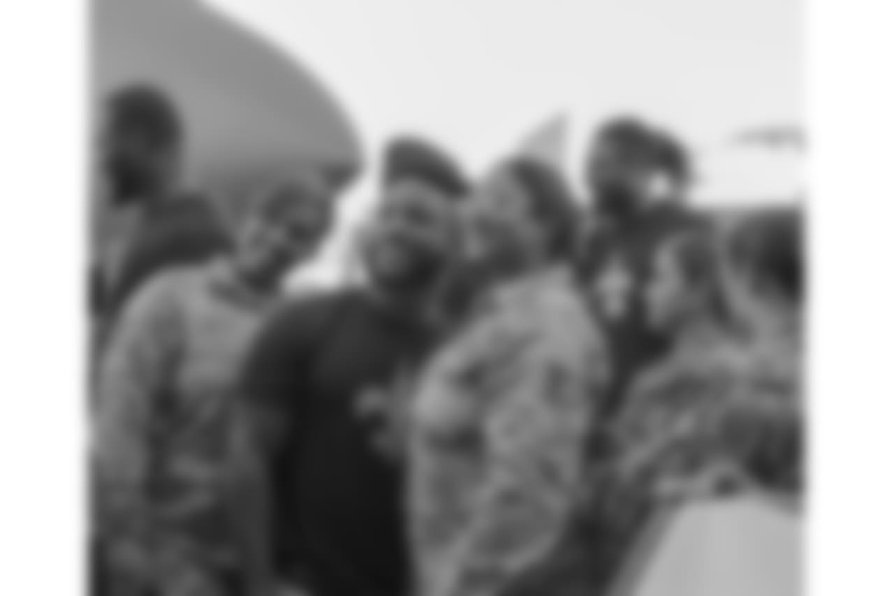 New Orleans Saints players visit with service men and women as well as tour the facilities at Naval Air Station Joint Reserve Base in Belle Chasse on October 30, 2018 as part of NFL "Salute to Service" week and a USAA initiative.