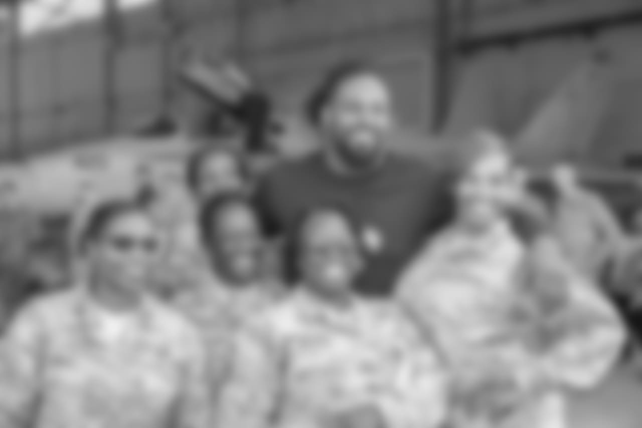 New Orleans Saints players visit with service men and women as well as tour the facilities at Naval Air Station Joint Reserve Base in Belle Chasse on October 30, 2018 as part of NFL "Salute to Service" week and a USAA initiative.