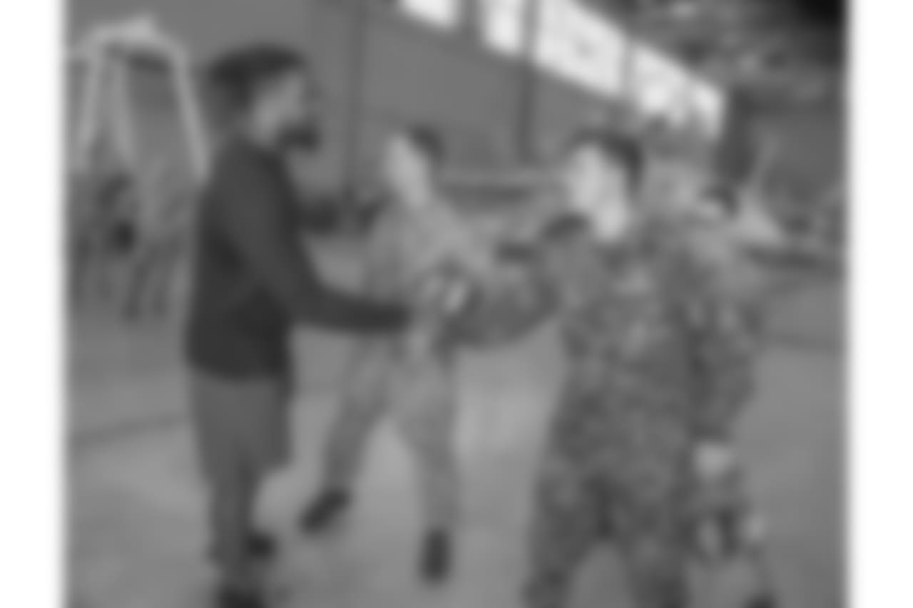 New Orleans Saints players visit with service men and women as well as tour the facilities at Naval Air Station Joint Reserve Base in Belle Chasse on October 30, 2018 as part of NFL "Salute to Service" week and a USAA initiative.
