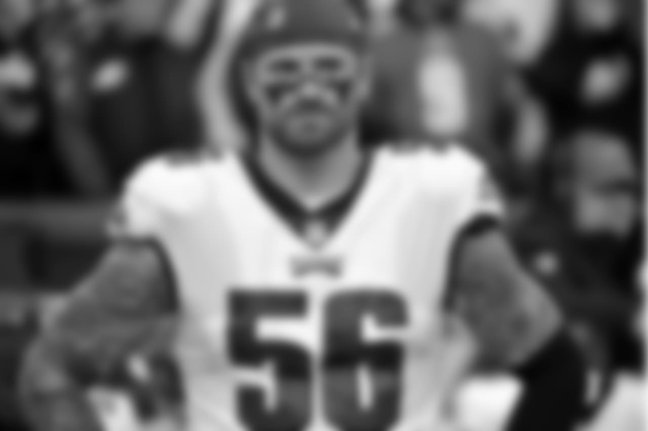 Philadelphia Eagles defensive end Chris Long stands on the sideline prior to an NFL football game against the Washington Redskins, Sunday, Dec. 30, 2018, in Landover, Md. (AP Photo/Mark Tenally)