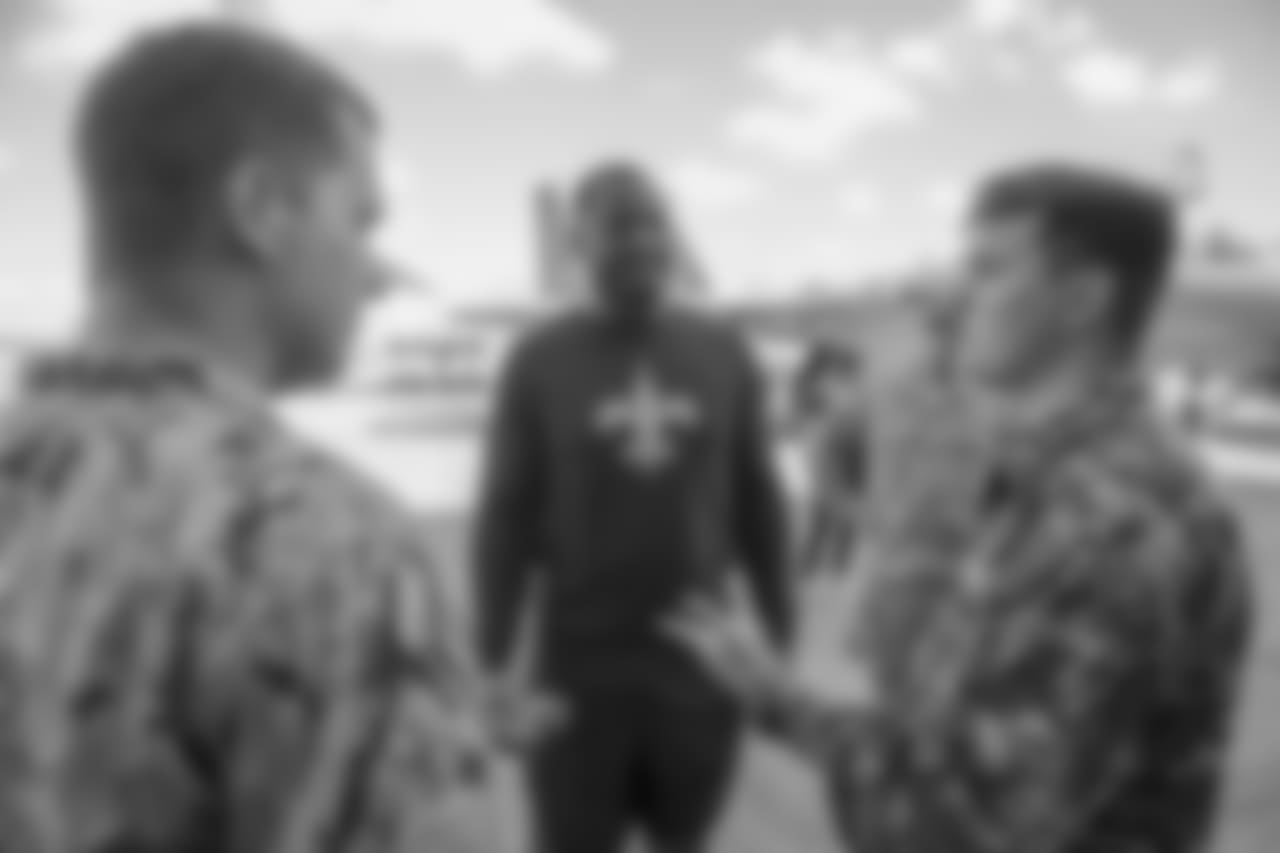 New Orleans Saints players visit with service men and women as well as tour the facilities at Naval Air Station Joint Reserve Base in Belle Chasse on October 30, 2018 as part of NFL "Salute to Service" week and a USAA initiative.