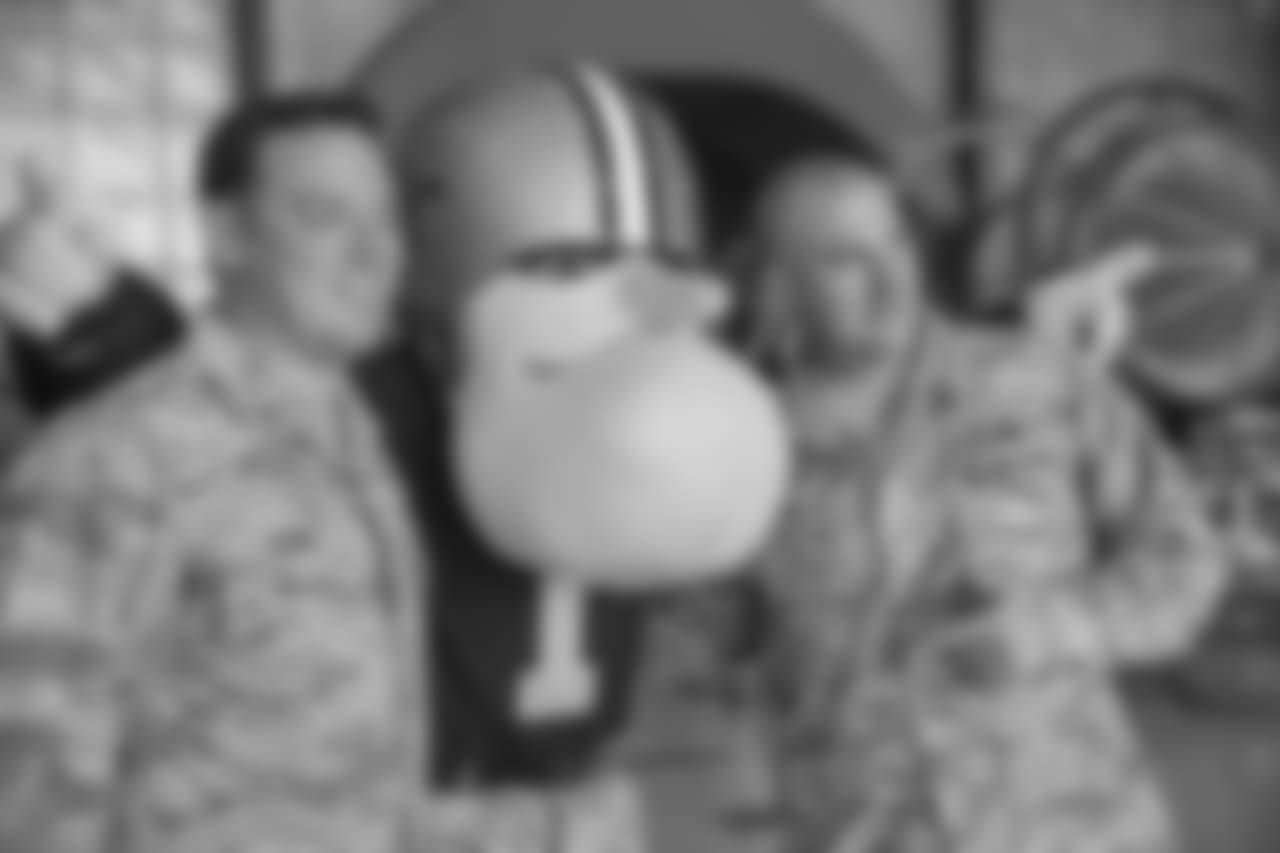 New Orleans Saints players visit with service men and women as well as tour the facilities at Naval Air Station Joint Reserve Base in Belle Chasse on October 30, 2018 as part of NFL "Salute to Service" week and a USAA initiative.