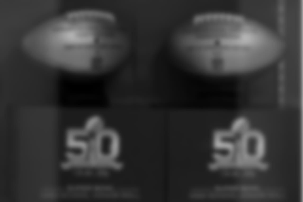 A detail view of a football is seen at Pearland High School in the hometown of New Orleans Saints punter Thomas Morstead in Pearland, Texas.