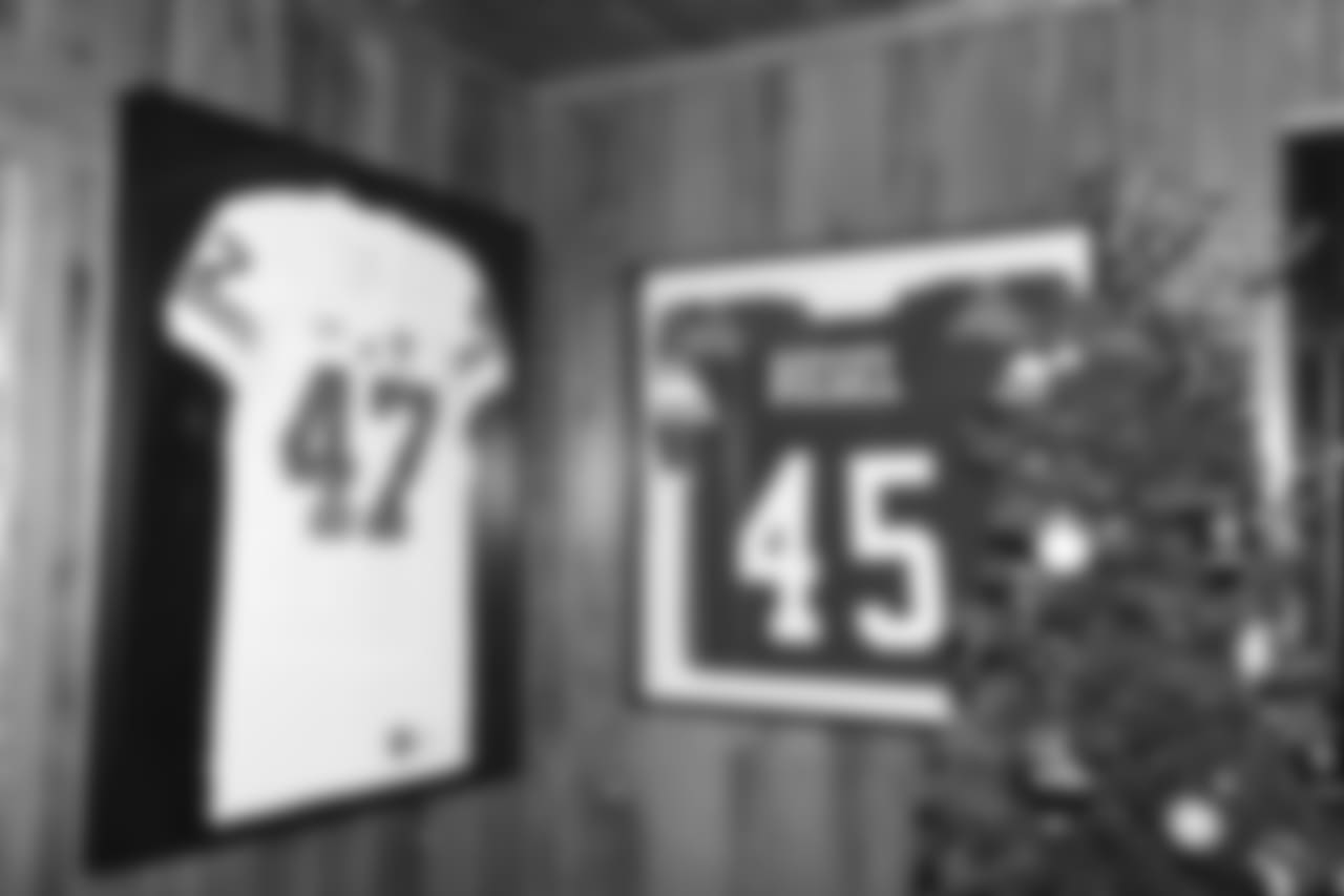 Vince Biegel's uniform displays proudly in the Biegel home