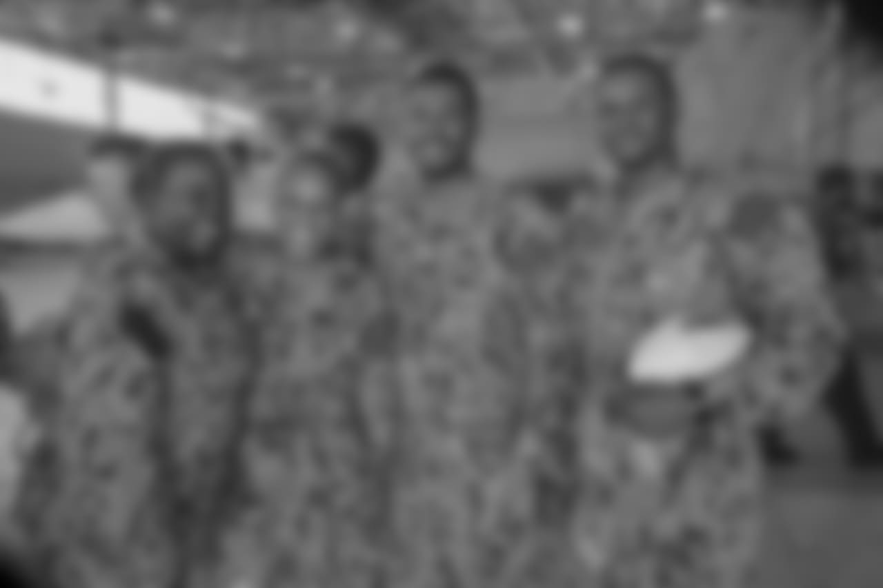 New Orleans Saints players visit with service men and women as well as tour the facilities at Naval Air Station Joint Reserve Base in Belle Chasse on October 30, 2018 as part of NFL "Salute to Service" week and a USAA initiative.