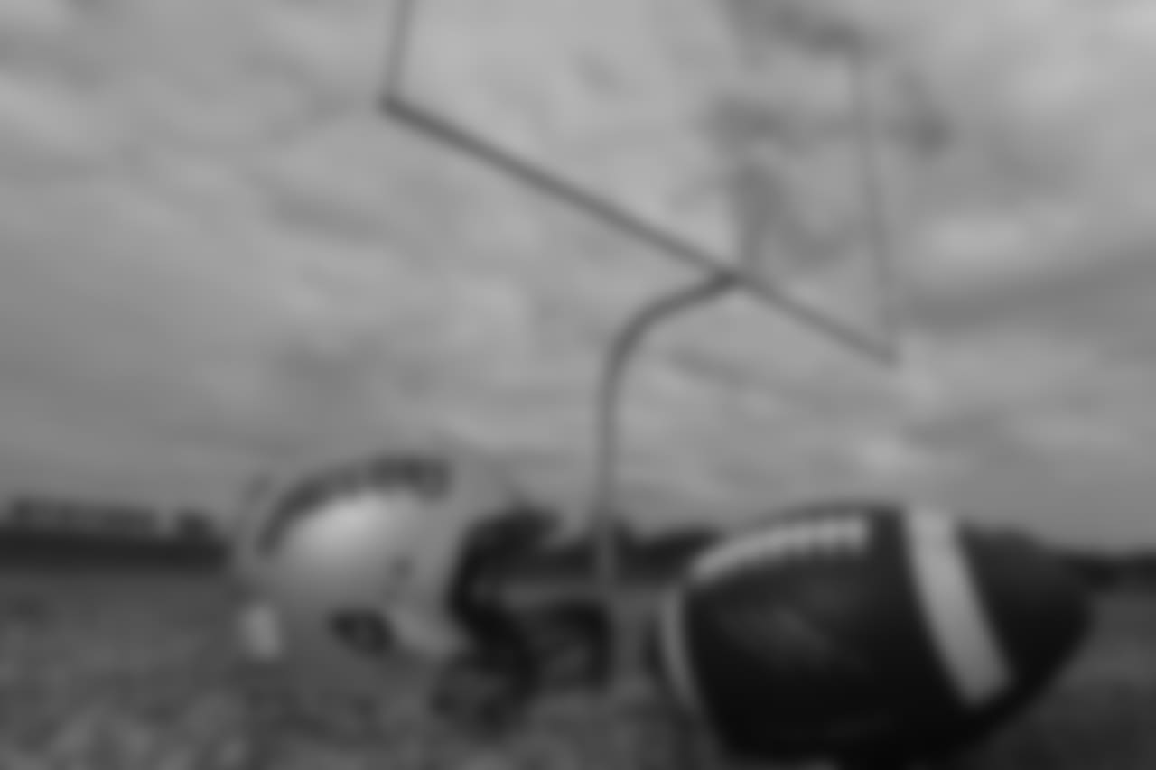Detail photo of a Stevens Falcons football helmet and football, Wednesday Jan. 9, 2019, on the practice field at John Paul Stevens High School.
(Photo By Edward A. Ornelas)