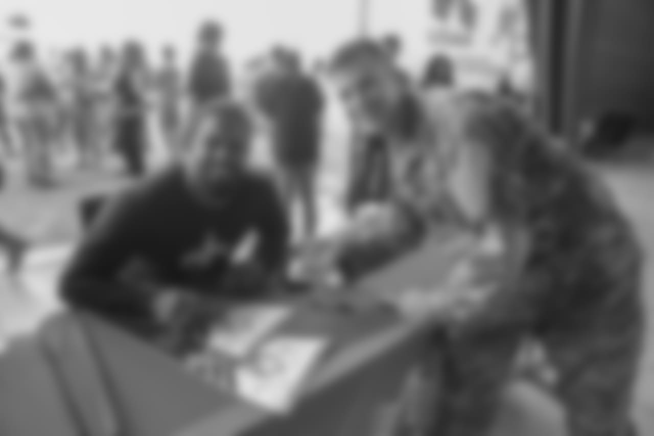 New Orleans Saints players visit with service men and women as well as tour the facilities at Naval Air Station Joint Reserve Base in Belle Chasse on October 30, 2018 as part of NFL "Salute to Service" week and a USAA initiative.