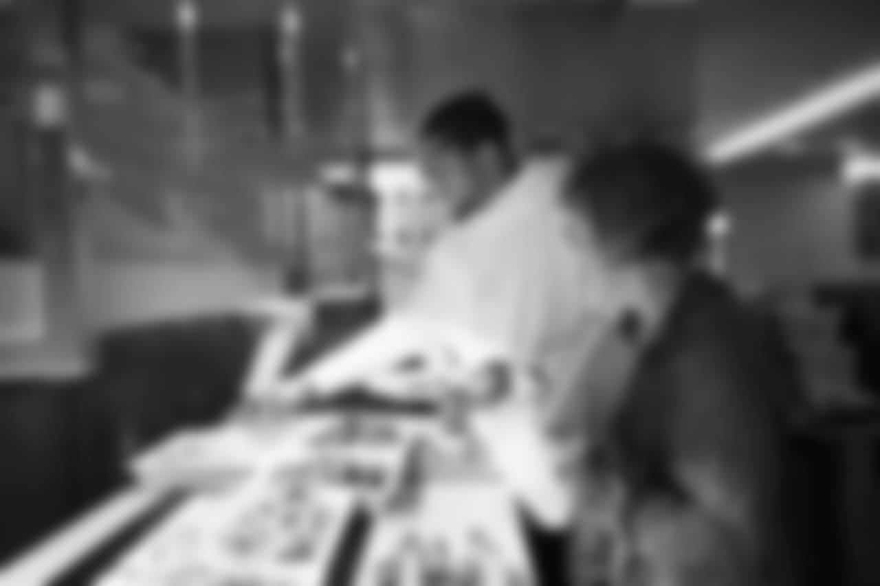 Linebacker Bobby Wagner fills his plate in the team's meal room.