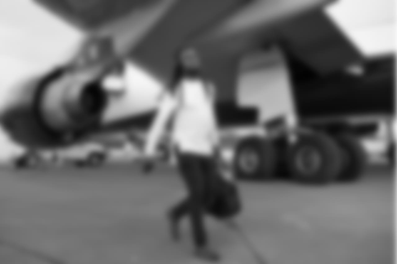 On Saturday afternoon, running J.D. McKissic walks to the Delta charter flight for the flight to the Bay Area for the game against the San Francisco 49ers.