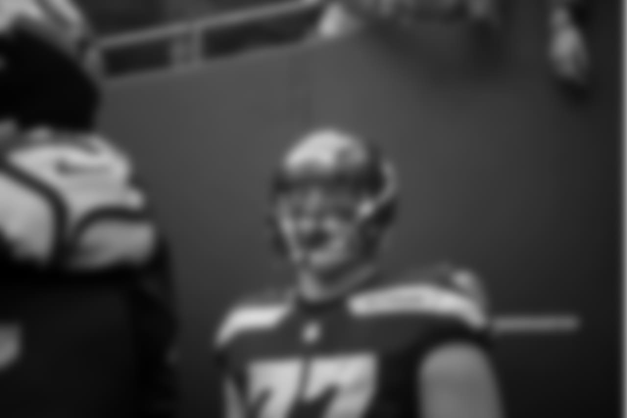 Lineman Ethan Pocic waits for pregame introductions to begin.
