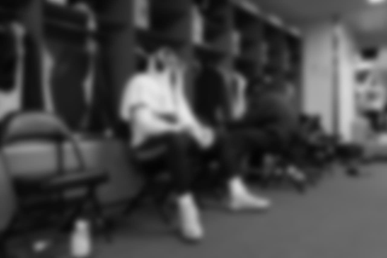 Defensive lineman Nazair Jones listens to music as the team prepped for kickoff.