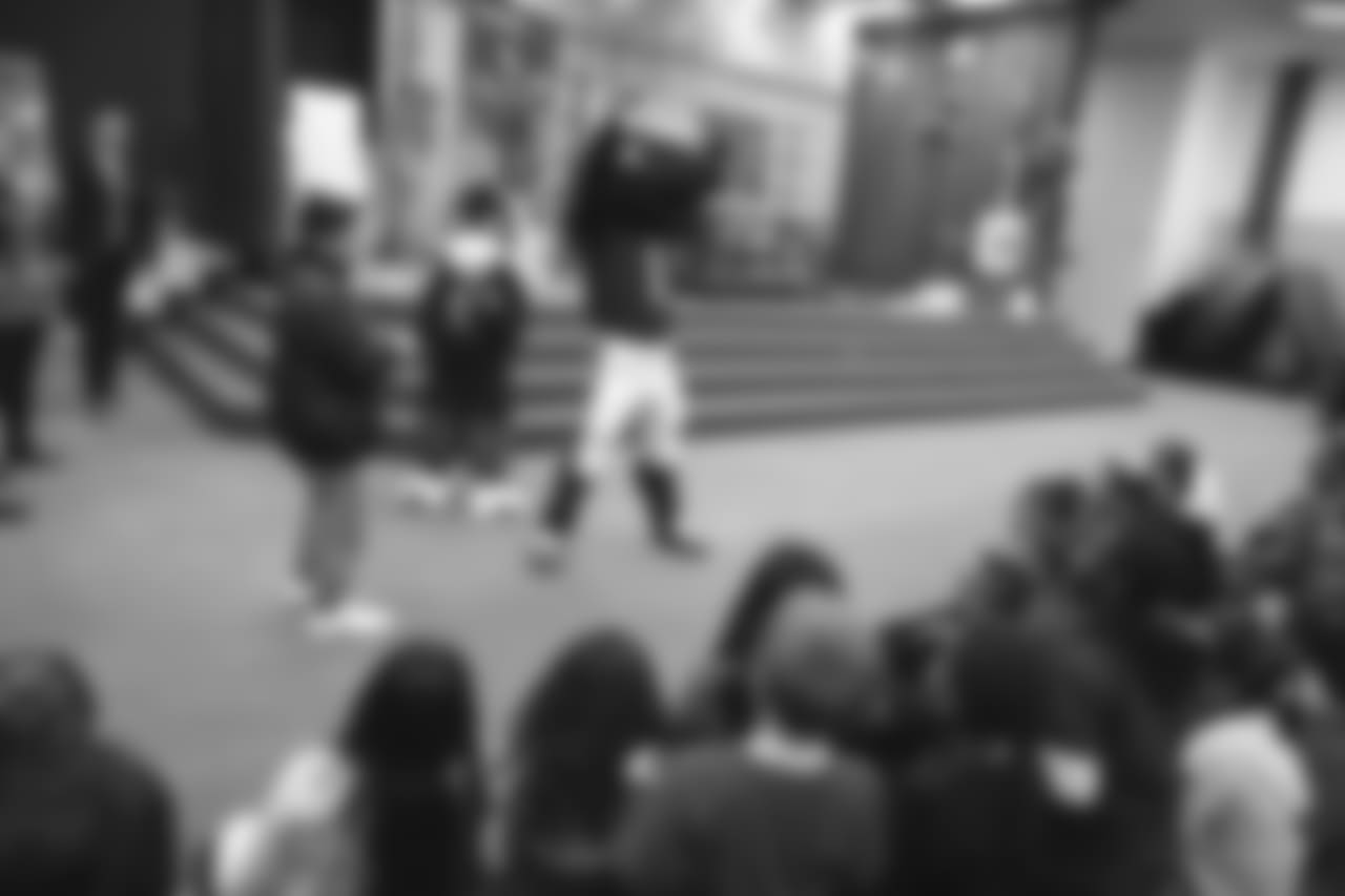 An image from the Nov. 13, 2018 corporate development event at Hirsch Elementary School in Spring, TX. Brian Peters, TORO, and cheerleaders visited the students and presented awards and a big check to teachers.