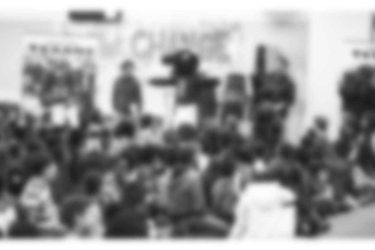 An image from the Nov. 13, 2018 corporate development event at Hirsch Elementary School in Spring, TX. Brian Peters, TORO, and cheerleaders visited the students and presented awards and a big check to teachers.