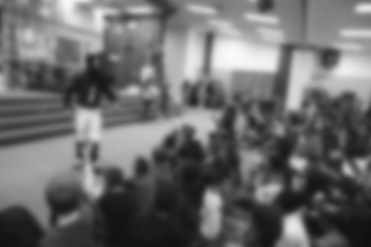 An image from the Nov. 13, 2018 corporate development event at Hirsch Elementary School in Spring, TX. Brian Peters, TORO, and cheerleaders visited the students and presented awards and a big check to teachers.