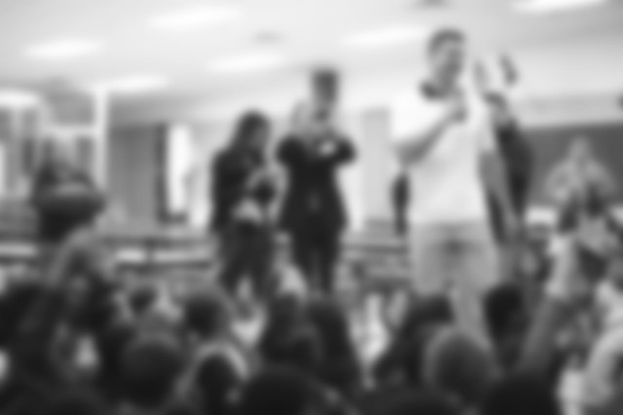 An image from the Nov. 13, 2018 corporate development event at Hirsch Elementary School in Spring, TX. Brian Peters, TORO, and cheerleaders visited the students and presented awards and a big check to teachers.