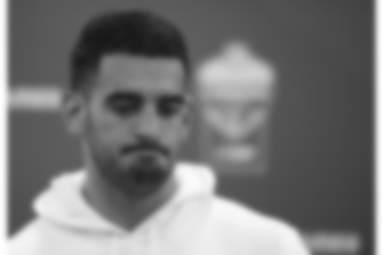 Tennessee Titans quarterback Marcus Mariota (8) pauses during a press conference after an NFL football game against Los Angeles Chargers at Wembley stadium in London, Sunday, Oct. 21, 2018. Chargers won the match 20-19. (AP Photo/Matt Dunham)