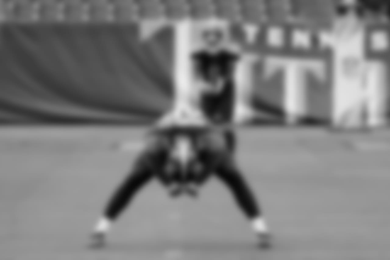 Tennessee Titans long snapper Beau Brinkley (48) and punter Brett Kern (6) warm up before an NFL football game against the Baltimore Ravens Sunday, Oct. 14, 2018, in Nashville, Tenn. (AP Photo/James Kenney)