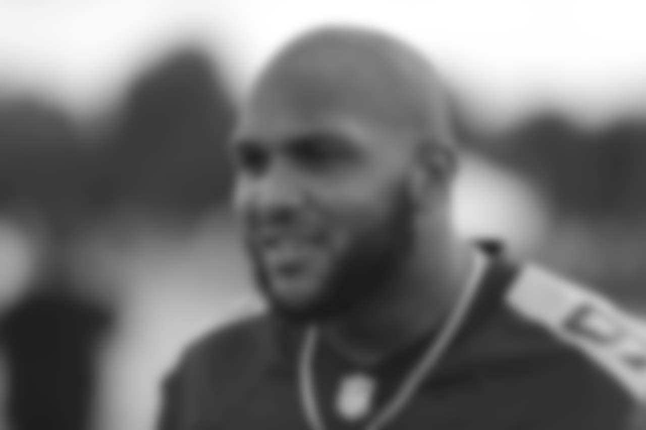 Tennessee Titans' defensive end Jurrell Casey gives a television interview during an NFL flag schools event at King's House Sports Ground in Chiswick, west London, Wednesday, July 18, 2018. (AP Photo/Matt Dunham)