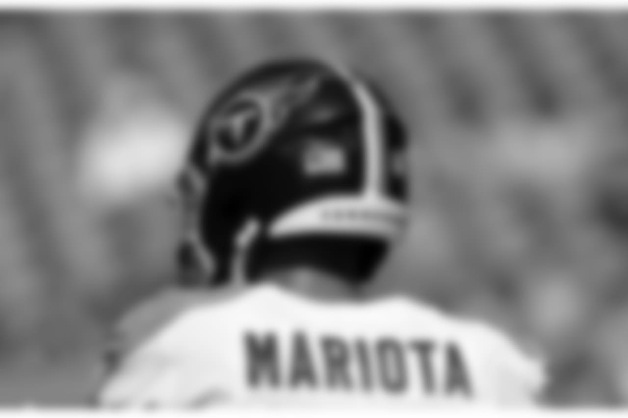 Tennessee Titans quarterback Marcus Mariota warms up before an NFL football game against the Philadelphia Eagles Sunday, Sept. 30, 2018, in Nashville, Tenn. (AP Photo/Mark Zaleski)