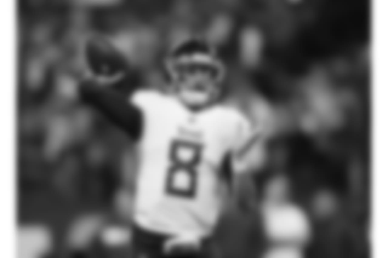 Tennessee Titans quarterback Marcus Mariota throws before an NFL football game against the Indianapolis Colts, Sunday, Nov. 18, 2018, in Indianapolis. (AP Photo/Jeff Roberson)