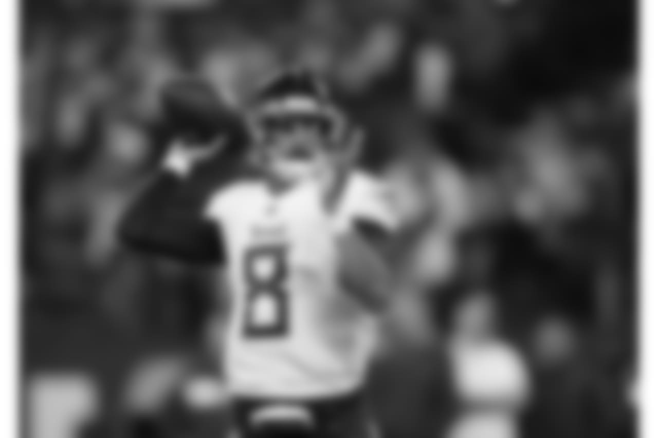 Tennessee Titans quarterback Marcus Mariota throws before an NFL football game between the Indianapolis Colts and the Tennessee Titans, Sunday, Nov. 18, 2018, in Indianapolis. (AP Photo/Jeff Roberson)