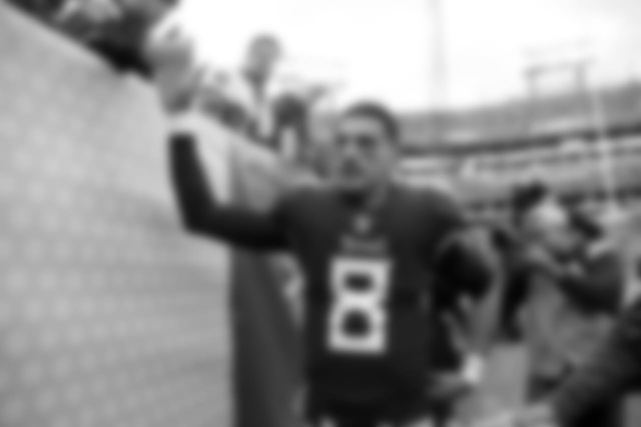 Tennessee Titans quarterback Marcus Mariota (8) leaves the field after an NFL football game against the New England Patriots Sunday, Nov. 11, 2018, in Nashville, Tenn. The Titans won 34-10. (AP Photo/James Kenney)