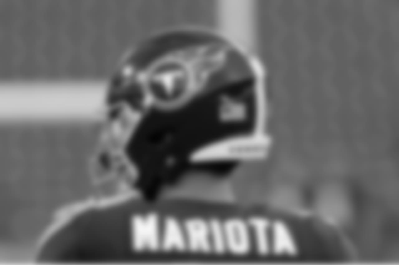 Tennessee Titans quarterback Marcus Mariota warms up before a preseason NFL football game against the Minnesota Vikings Thursday, Aug. 30, 2018, in Nashville, Tenn. (AP Photo/Mark Zaleski)