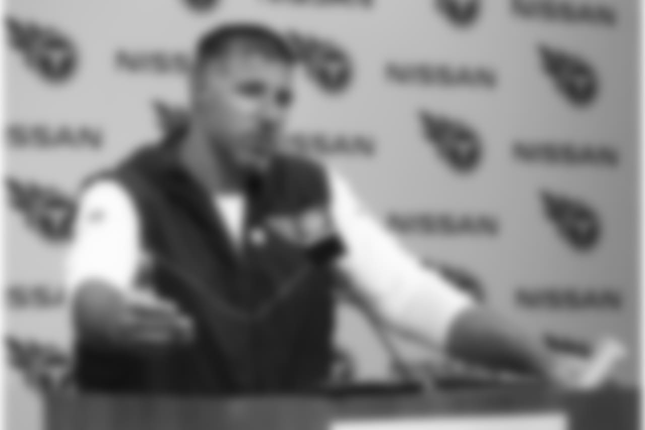 Tennessee Titans head coach Mike Vrabel answers questions after an NFL football game against the Baltimore Ravens Sunday, Oct. 14, 2018, in Nashville, Tenn. The Ravens won 21-0. (AP Photo/Wade Payne)