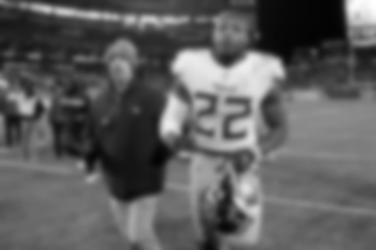 Tennessee Titans running back Derrick Henry (22) leaves the field after an NFL football game against the Washington Redskins Saturday, Dec. 22, 2018, in Nashville, Tenn. The Titans won 25-16.(AP Photo/James Kenney)