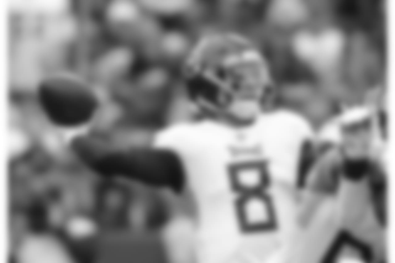 Tennessee Titans quarterback Marcus Mariota (8) in the first half during an NFL football game against the Buffalo Bills, Sunday, Oct. 7, 2018, in Orchard Park, New York. (AP Photo/Rick Scuteri)