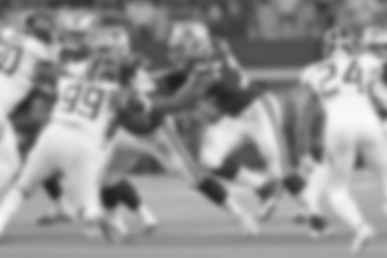 Dallas Cowboys offensive tackle Tyron Smith (77) and offensive guard Connor Williams (52) block Tennessee Titans defensive tackle Jurrell Casey (99) during a 2018 NFL week 9 regular season game, Monday, Nov. 5, 2018 in Arlington, Texas. The Titans defeated the Cowboys, 28-14. (James D. Smith via AP)